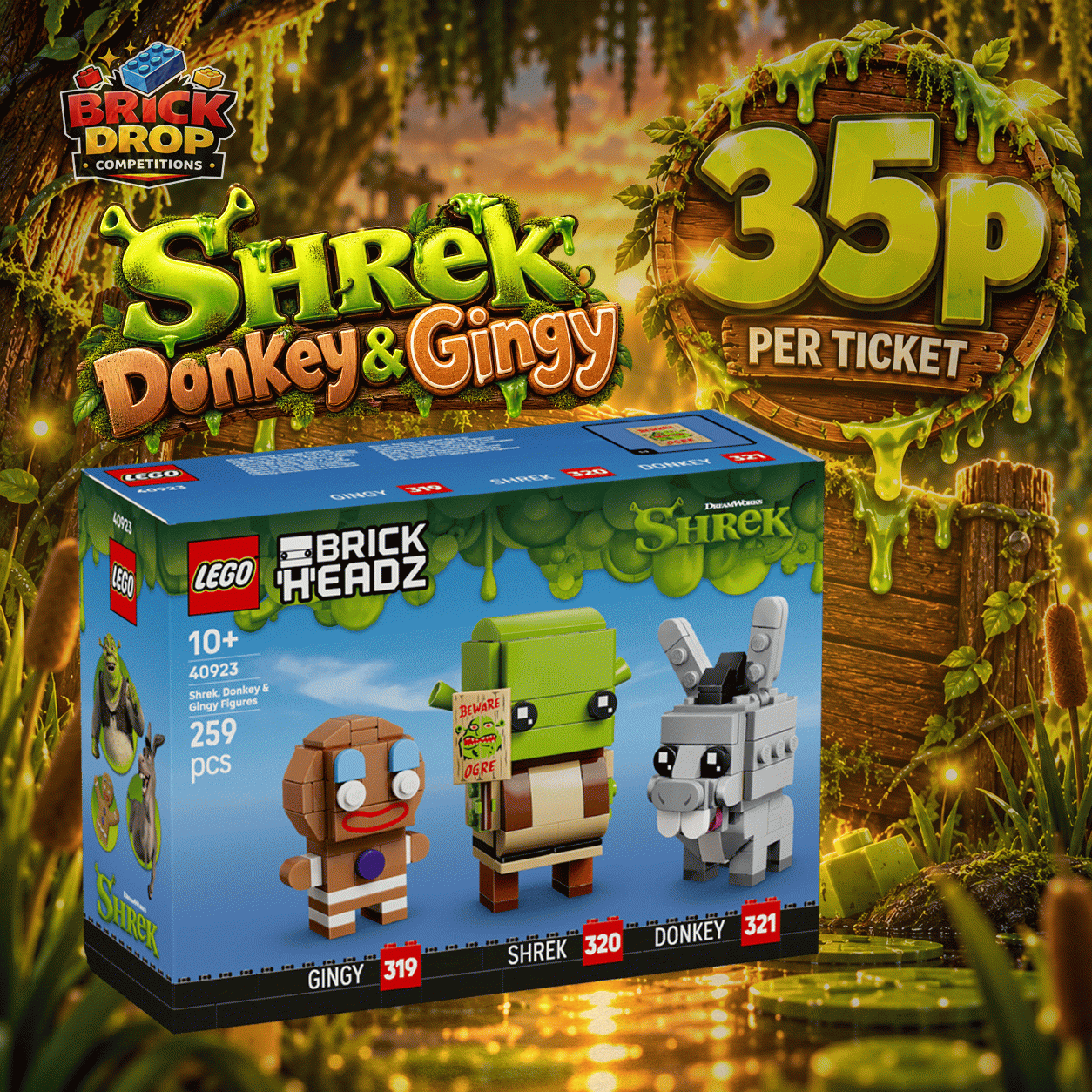  LEGO® BrickHeadz™ Shrek, Donkey & Gingy (40923)